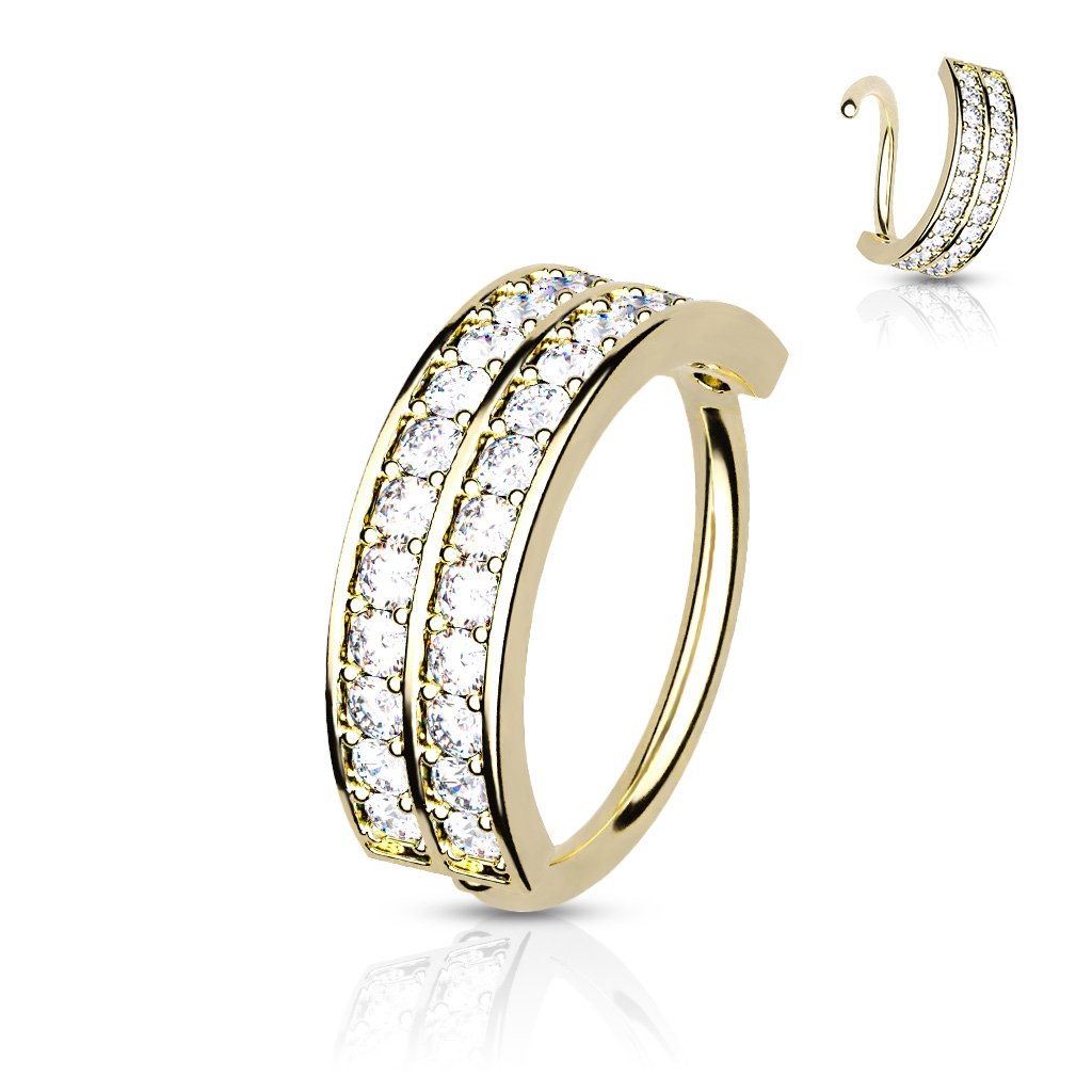 20 Gauge Double Lined Gold Half Circle Crystal Hoop Ring
