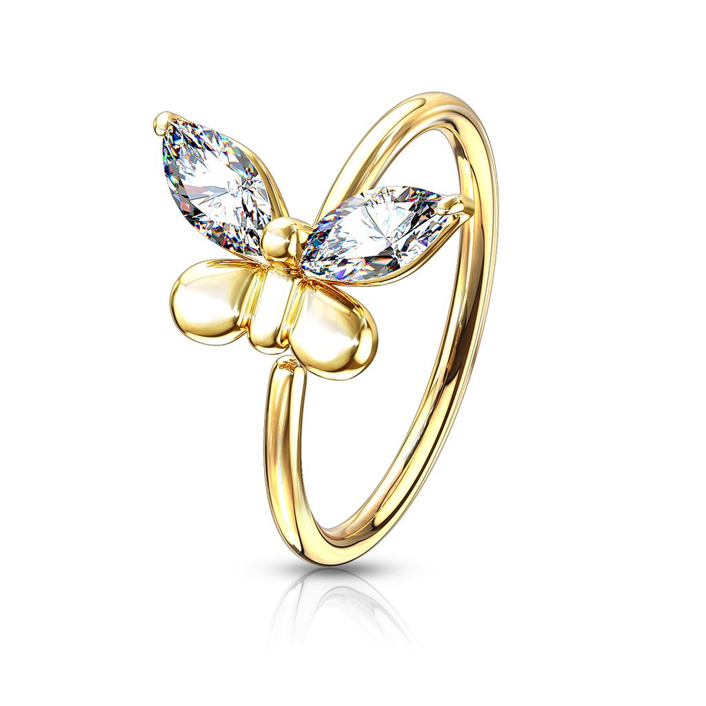 20 Gauge Crystal Butterfly Hoop Ring For Nose & Ear