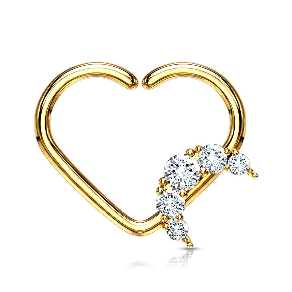 16 Gauge Heart With Crystal Moon Ear Cartilage / Daith Hoop