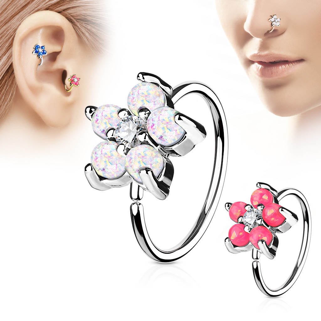 20 Gauge Opal Glitter Flower Hoop Ring For Nose & Ear