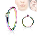 20 Gauge Rainbow Crystal Nose Hoop Ring For Nose & Ear