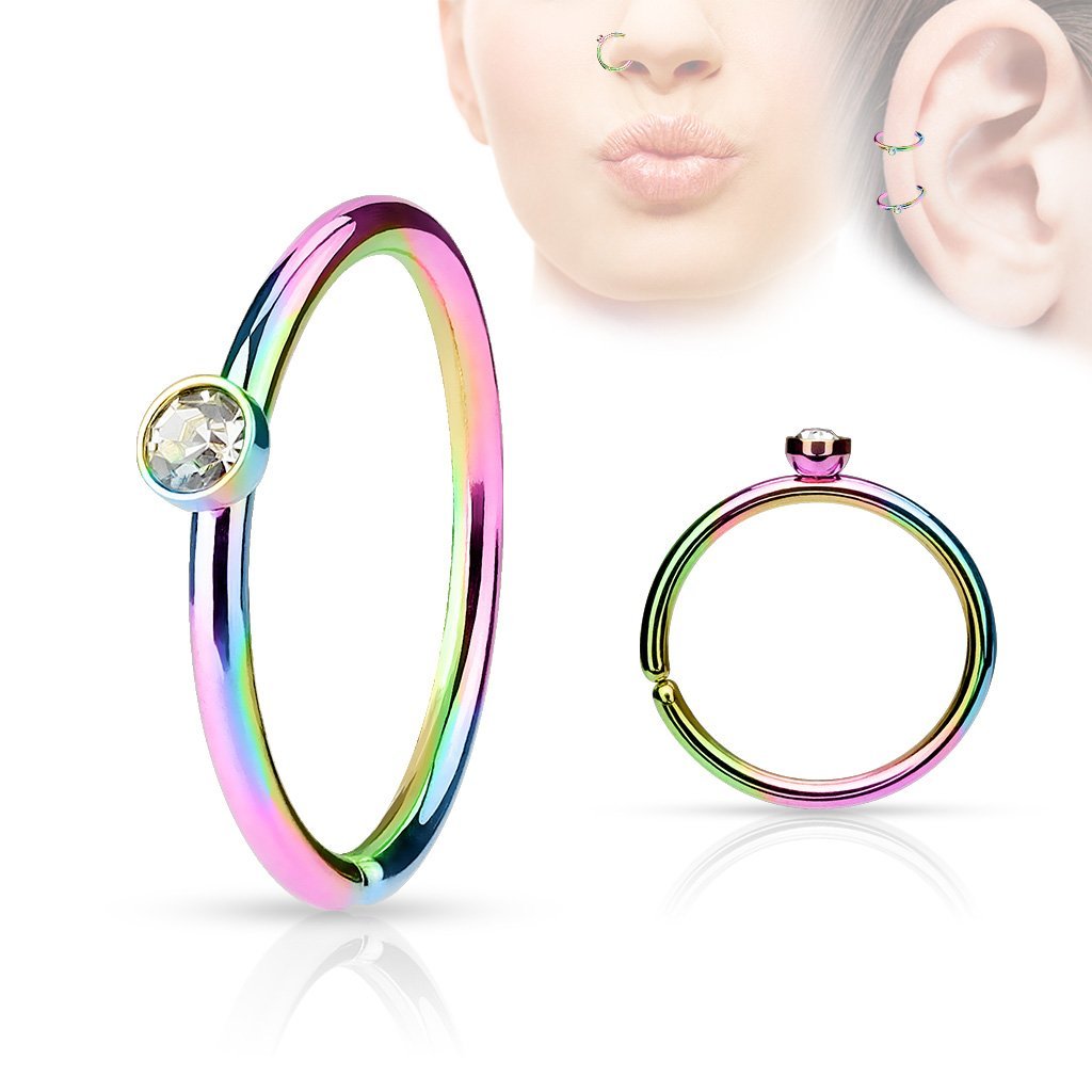 20 Gauge Rainbow Crystal Nose Hoop Ring For Nose & Ear