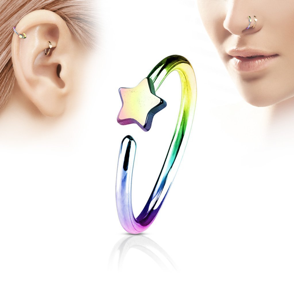 20 Gauge Rainbow Star Hoop Ring for Nose & Ear