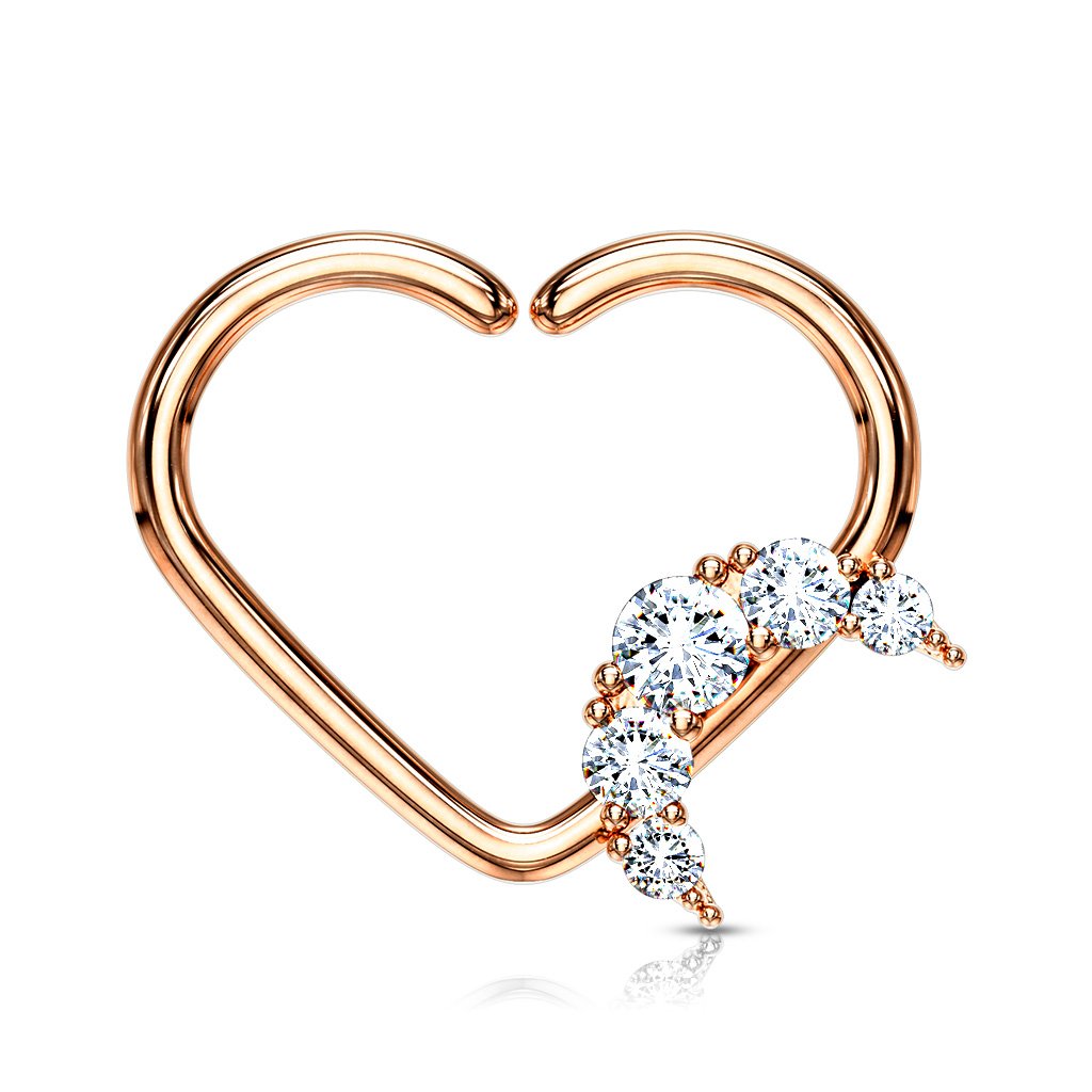 16 Gauge Heart With Crystal Moon Ear Cartilage / Daith Hoop