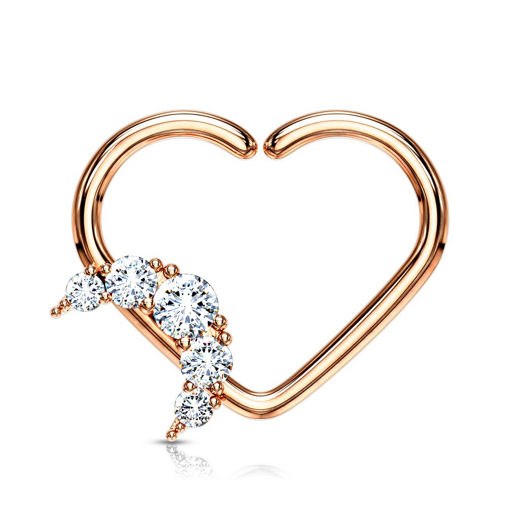16 Gauge Heart With Crystal Moon Ear Cartilage / Daith Hoop