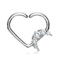 16 Gauge Heart With Crystal Moon Ear Cartilage / Daith Hoop