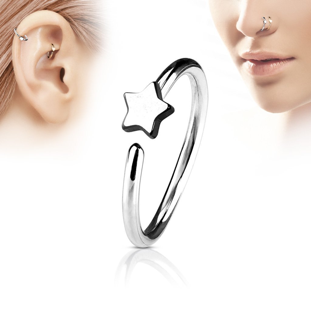20 Gauge Silver Star Hoop Ring For Nose & Ear
