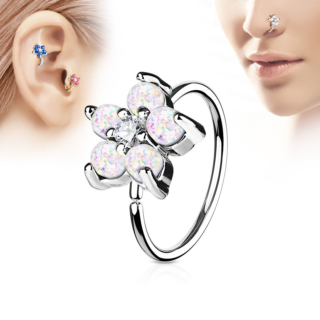 20 Gauge Opal Glitter Flower Hoop Ring For Nose & Ear