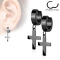 Dangling Cross Huggie Hoop Earrings - Black