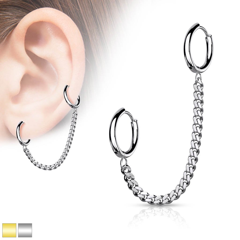Chain Linked Round Clicker Ear Hoop Earrings