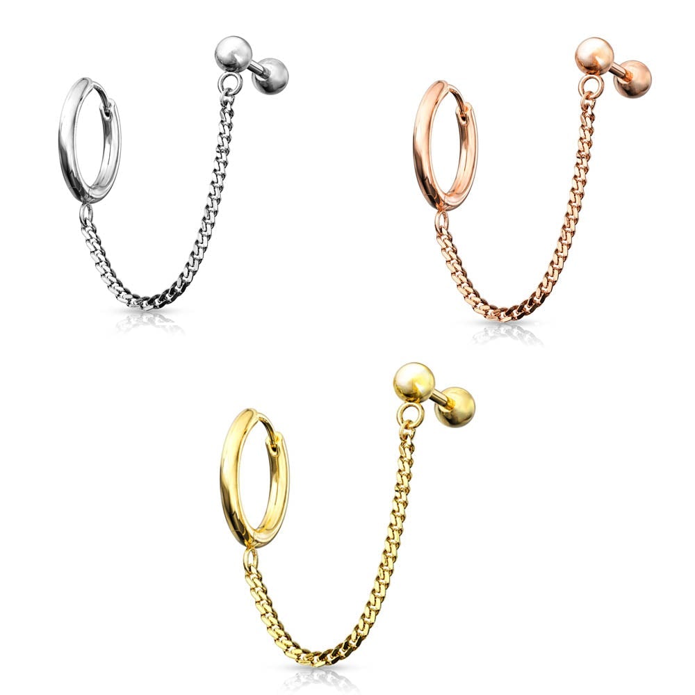 Chain Linked Round Clicker Ear Hoop & Stud Earring