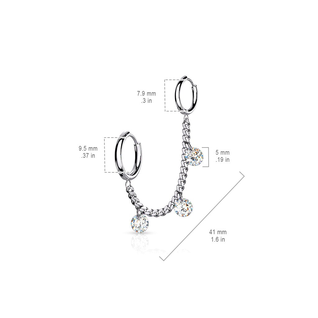 Chain Linked Round Clicker Ear Jewelled Hoop Earring