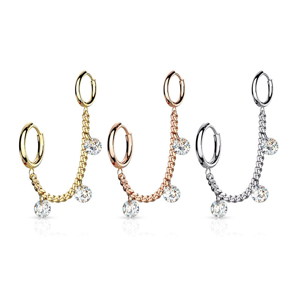 Chain Linked Round Clicker Ear Jewelled Hoop Earring