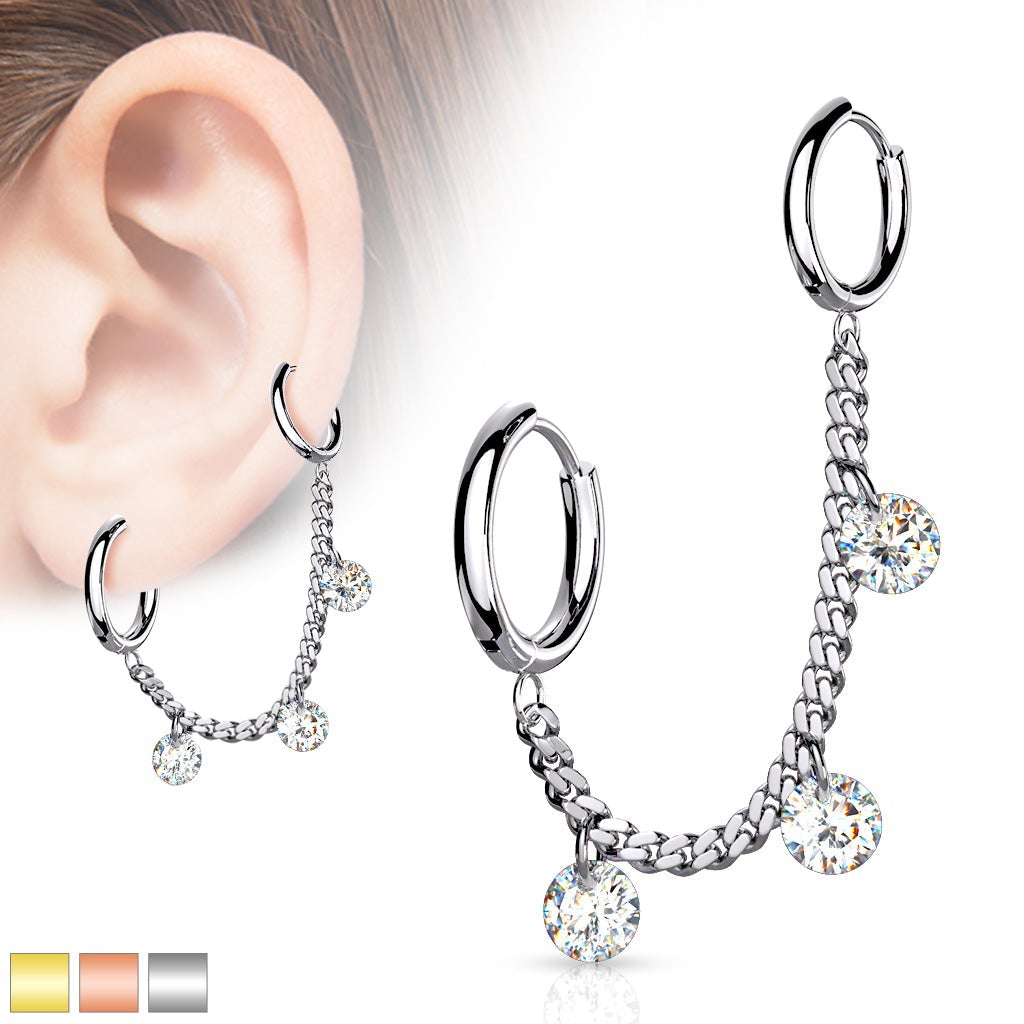 Chain Linked Round Clicker Ear Jewelled Hoop Earring