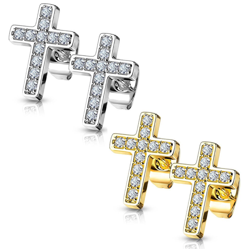Crystal Cross Stainless Steel Stud Earrings