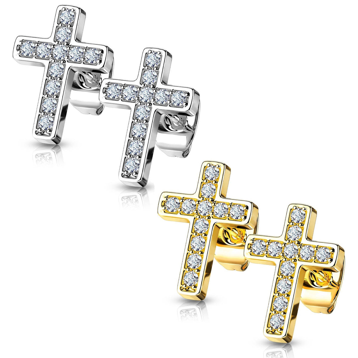 Crystal Cross Stainless Steel Stud Earrings