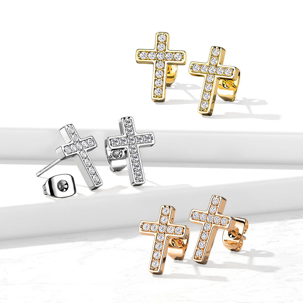Crystal Cross Stainless Steel Stud Earrings