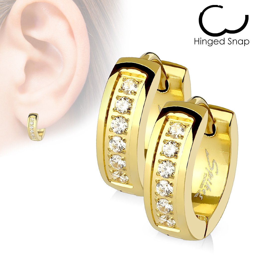 Crystal Lined Huggie Hoop Earrings Gold