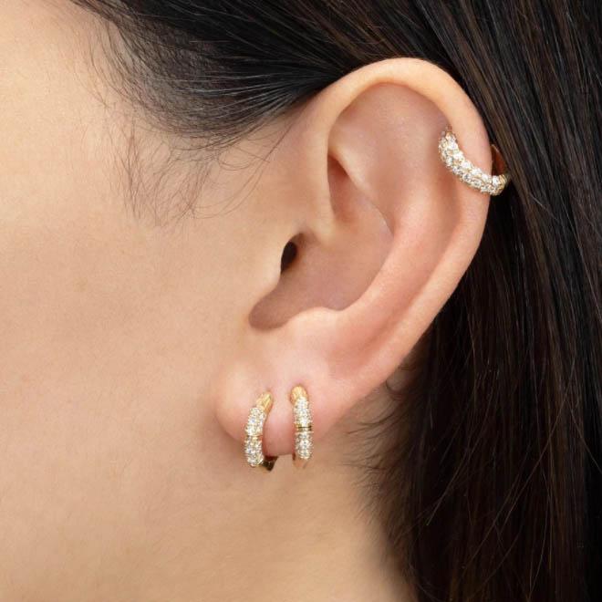 Crystal Set Golden Huggie Hoop Earrings