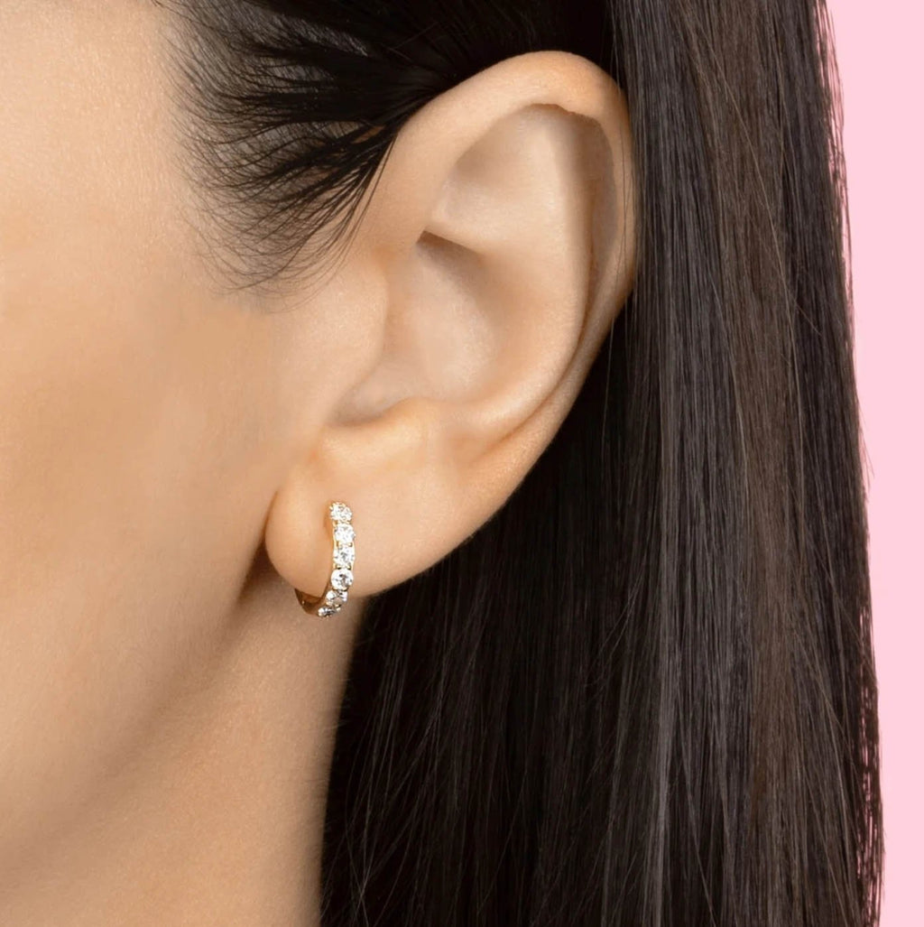 Crystal Set Golden Huggie Hoop Earrings
