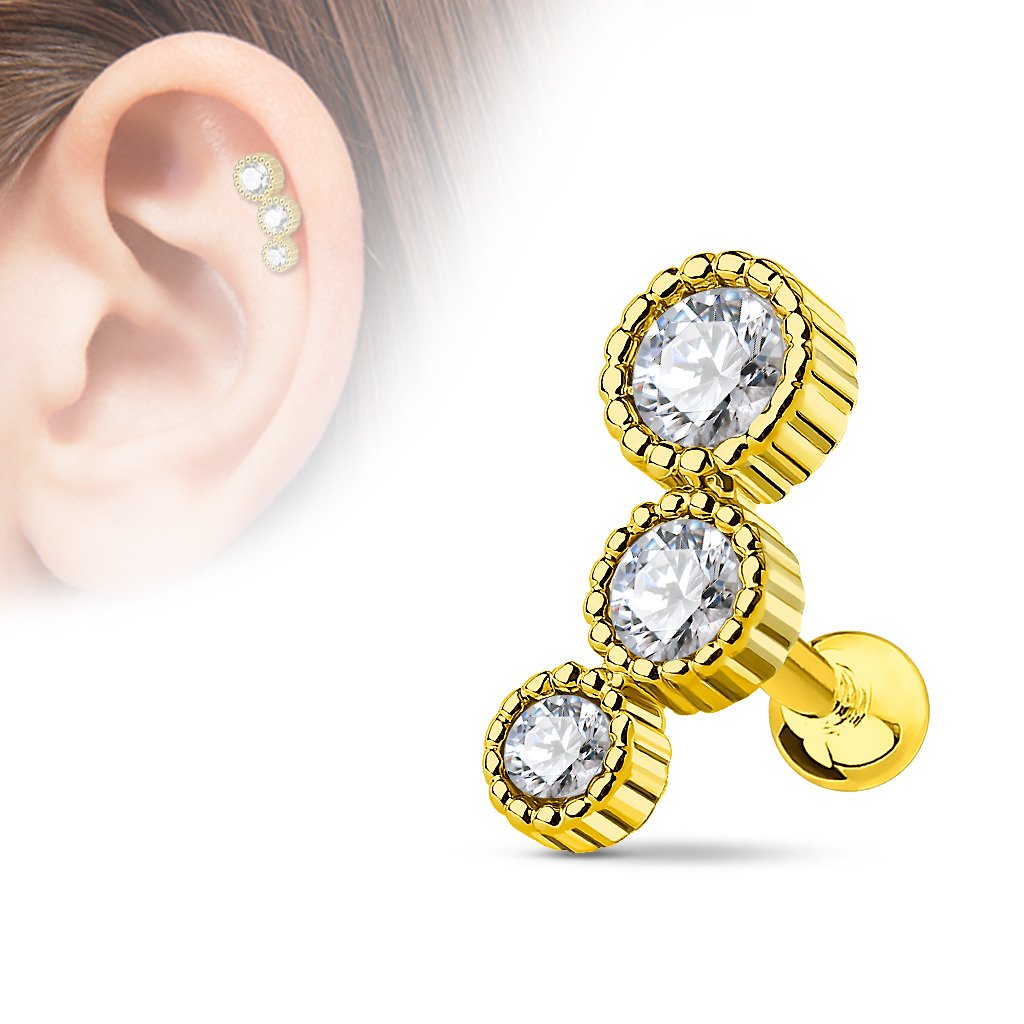16 Gauge Crystal Trio Cartilage / Tragus Stud