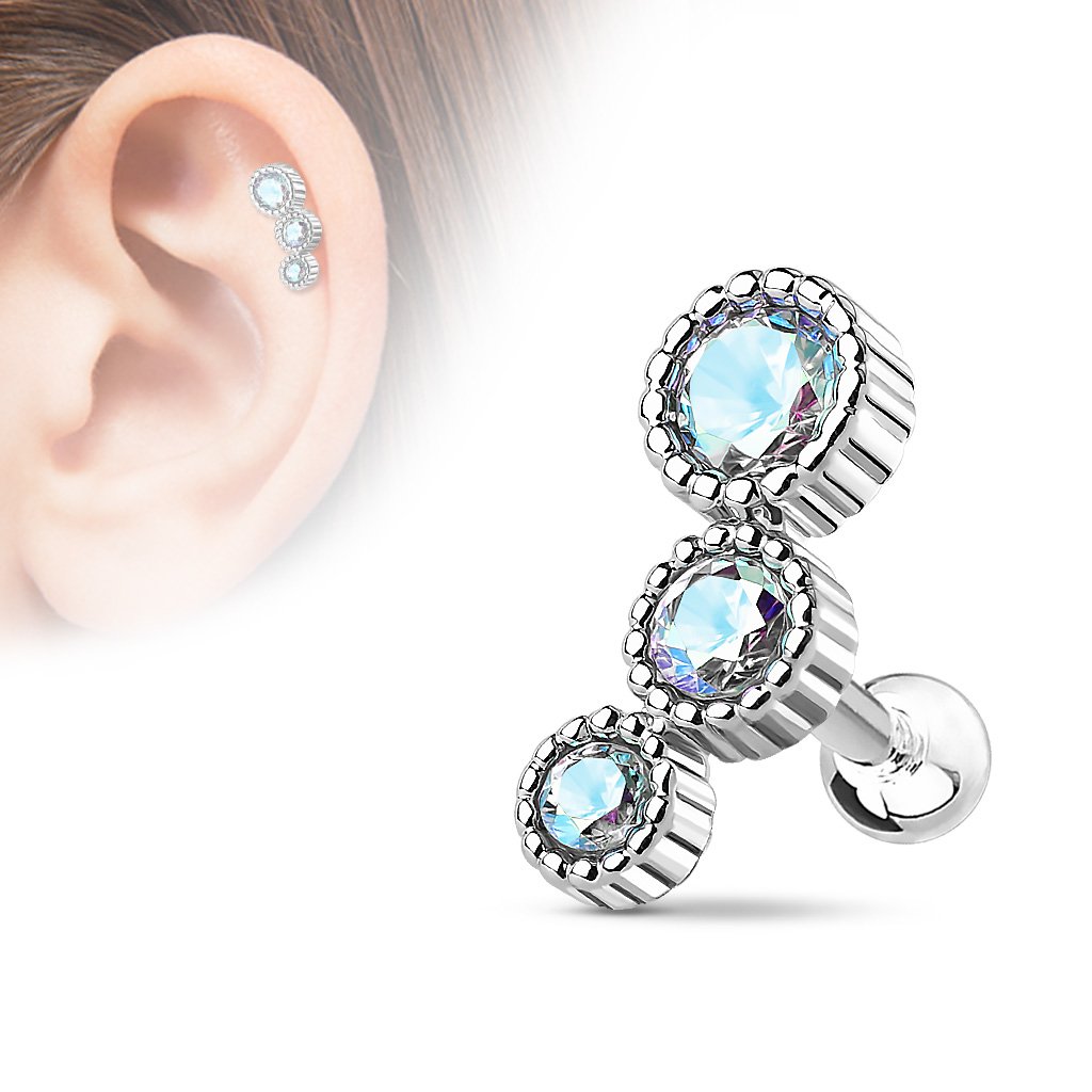 16 Gauge Crystal Trio Cartilage / Tragus Stud