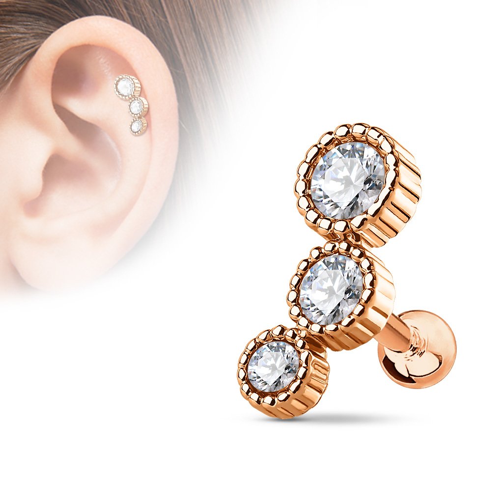 16 Gauge Crystal Trio Cartilage / Tragus Stud