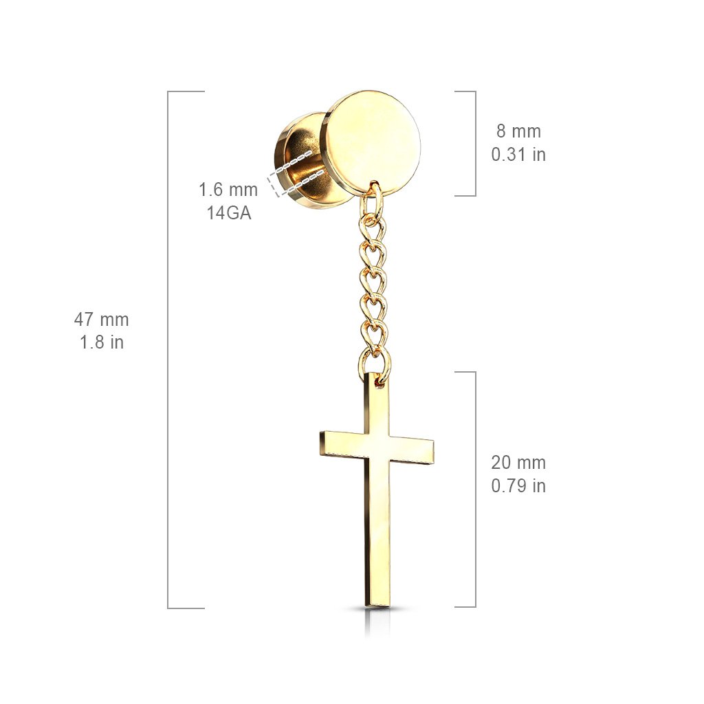 Dangling Cross Faux Plug Earring