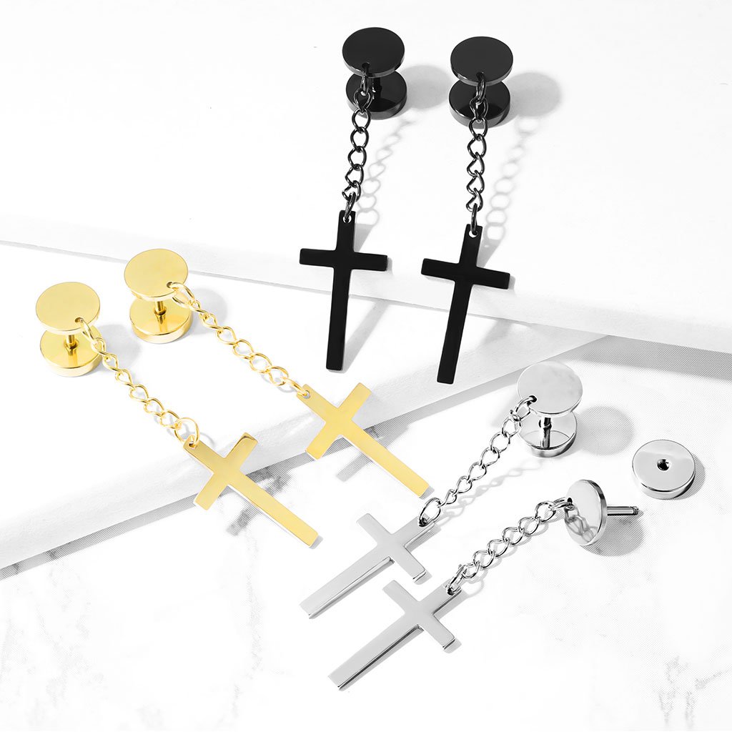 Dangling Cross Faux Plug Earring
