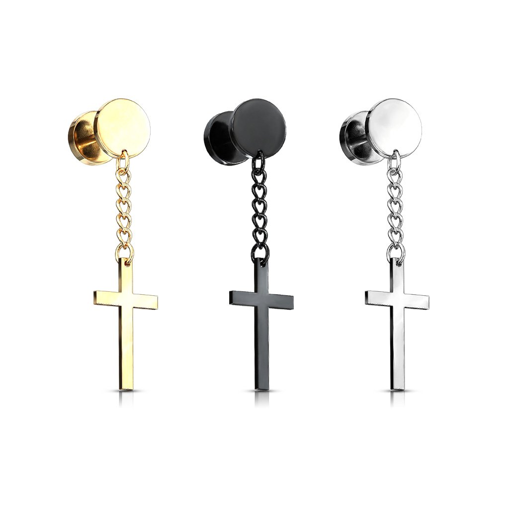 Dangling Cross Faux Plug Earring