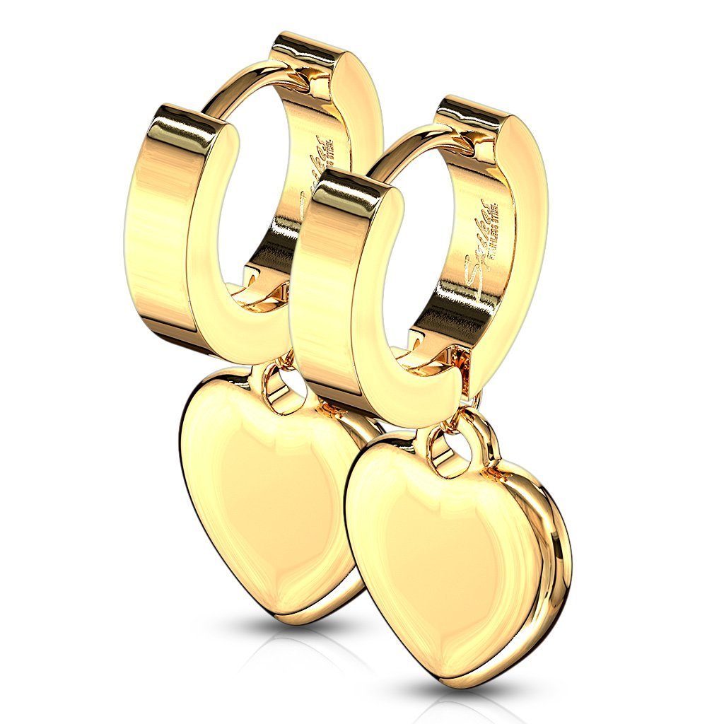 Dangling Heart Huggie Hoop Earrings - Gold