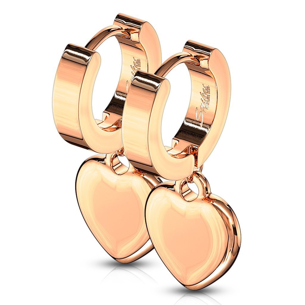 Dangling Heart Huggie Hoop Earrings - Rose Gold
