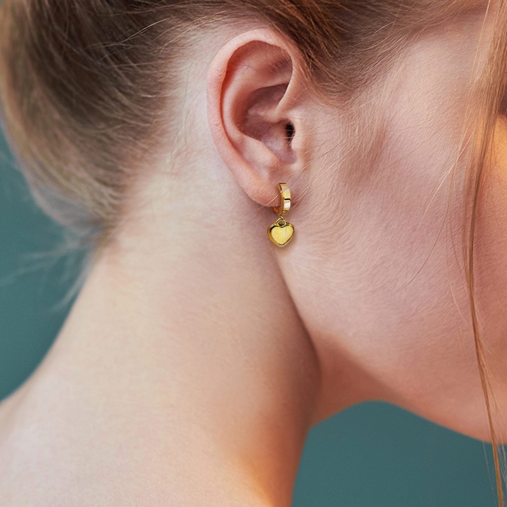 Dangling Heart Huggie Hoop Earrings - Rose Gold