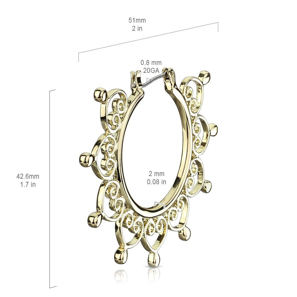 Gold Heart Filigree Hoops