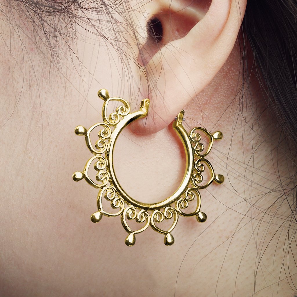 Gold Heart Filigree Hoops
