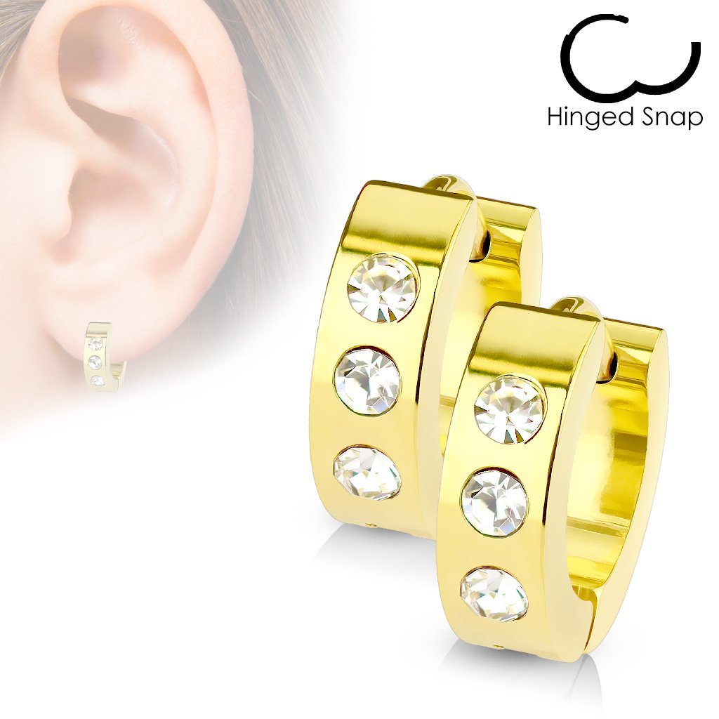 Golden Crystal Hinged Hoop Earrings