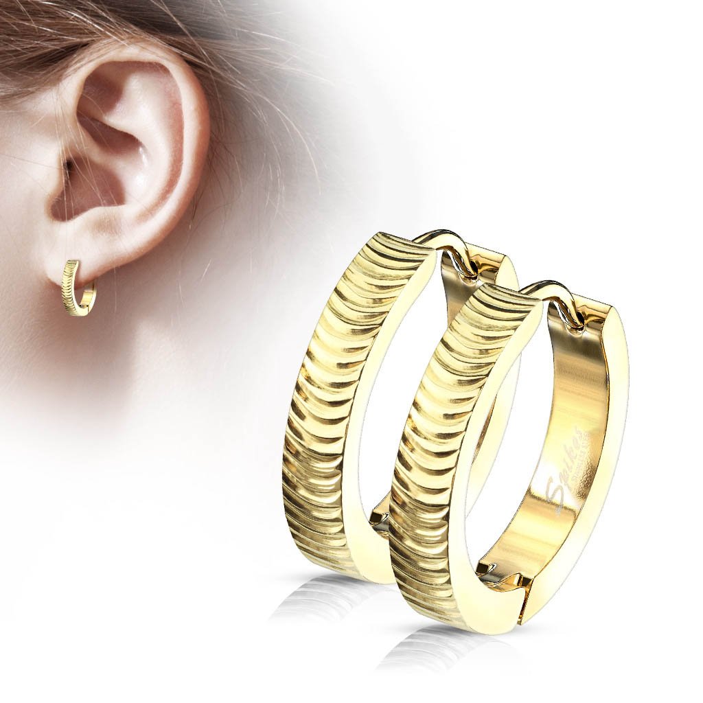Golden Grooved Hoop Earrings