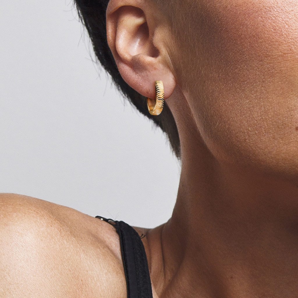 Golden Grooved Hoop Earrings