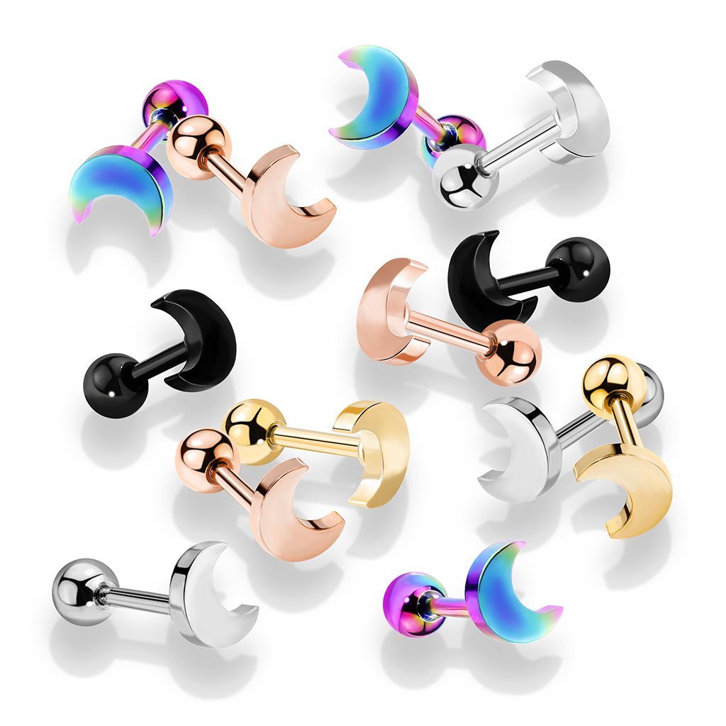 16 Gauge Crescent Moon Top Cartilage Tragus Stud