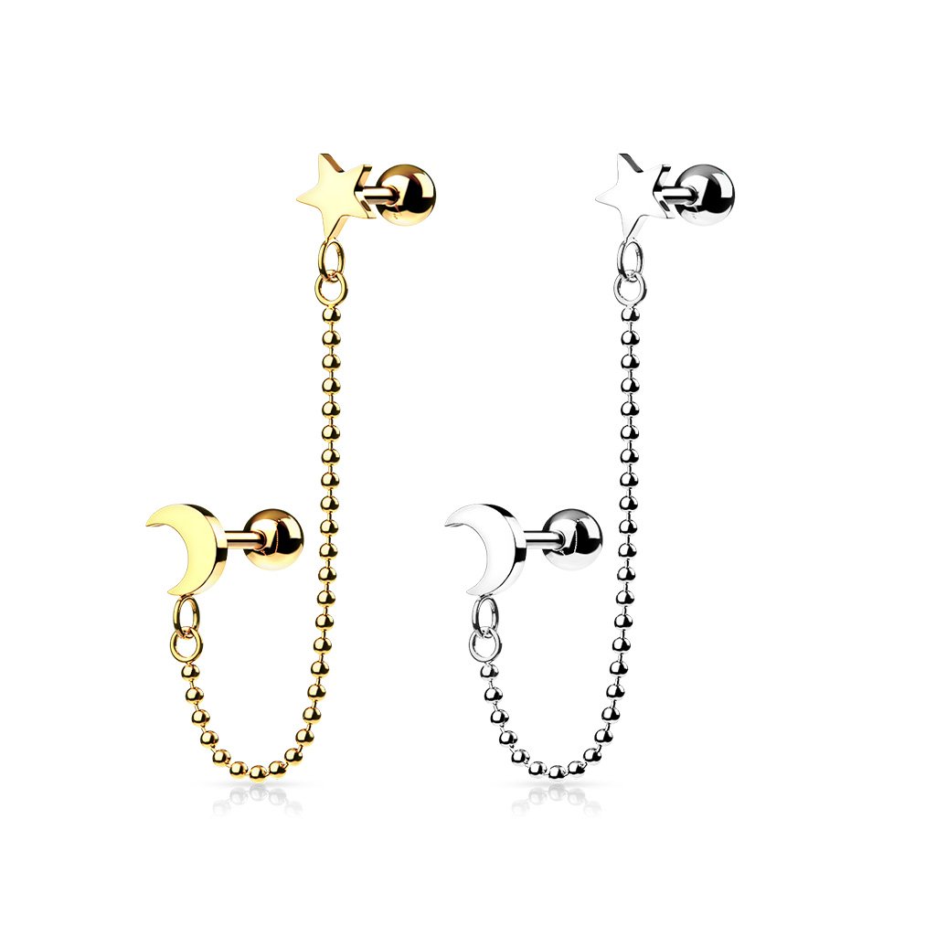 Moon & Stars Chain Linked Stud Earring