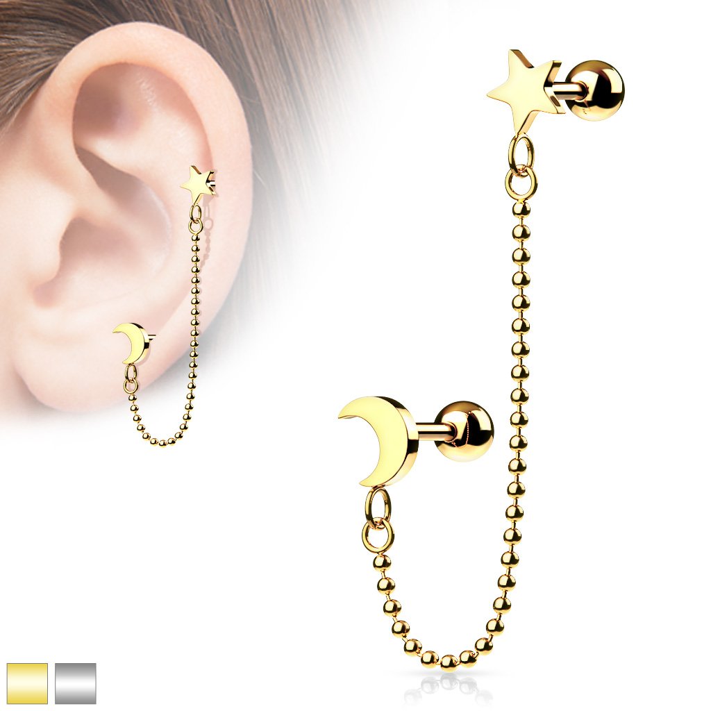 Moon & Stars Chain Linked Stud Earring
