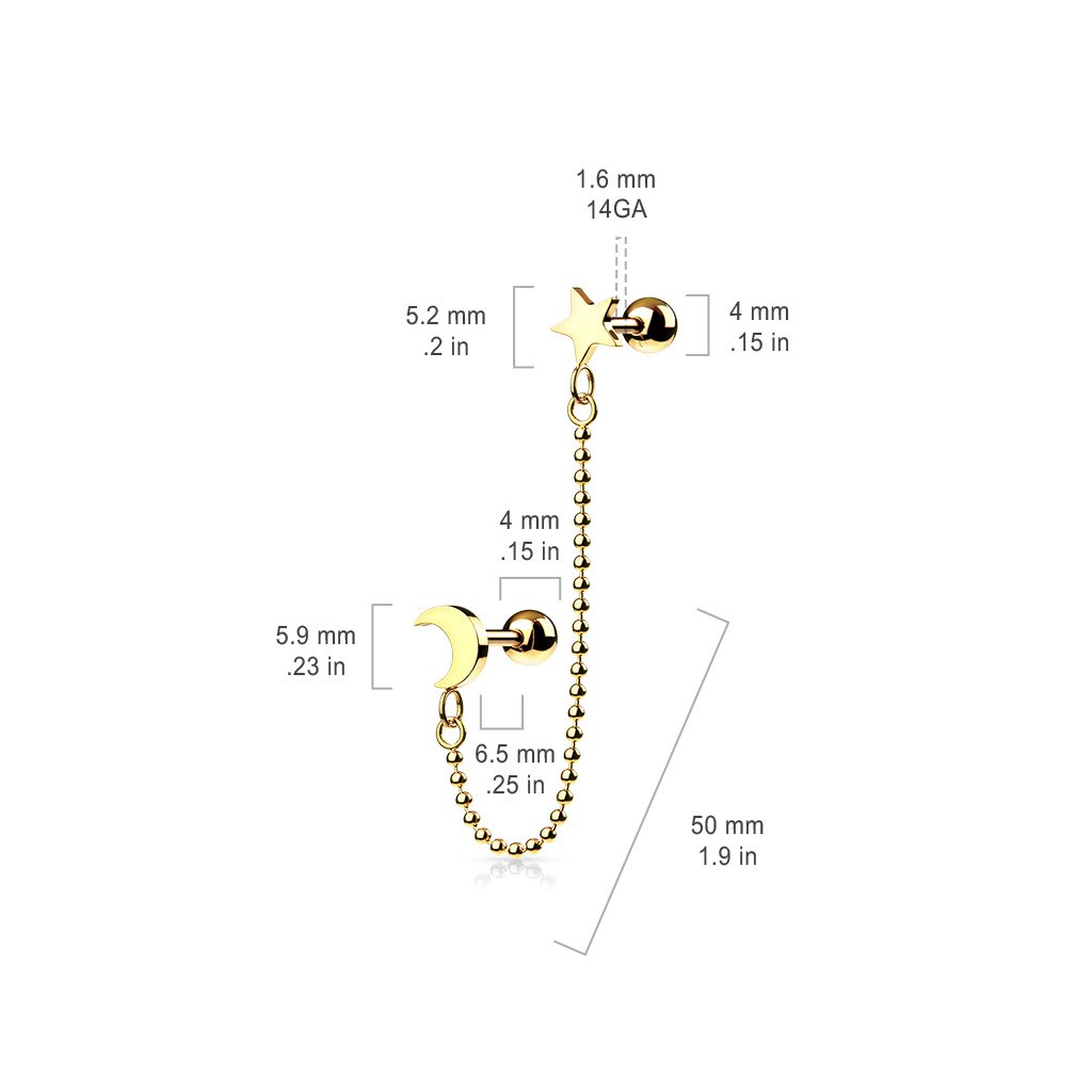Moon & Stars Chain Linked Stud Earring