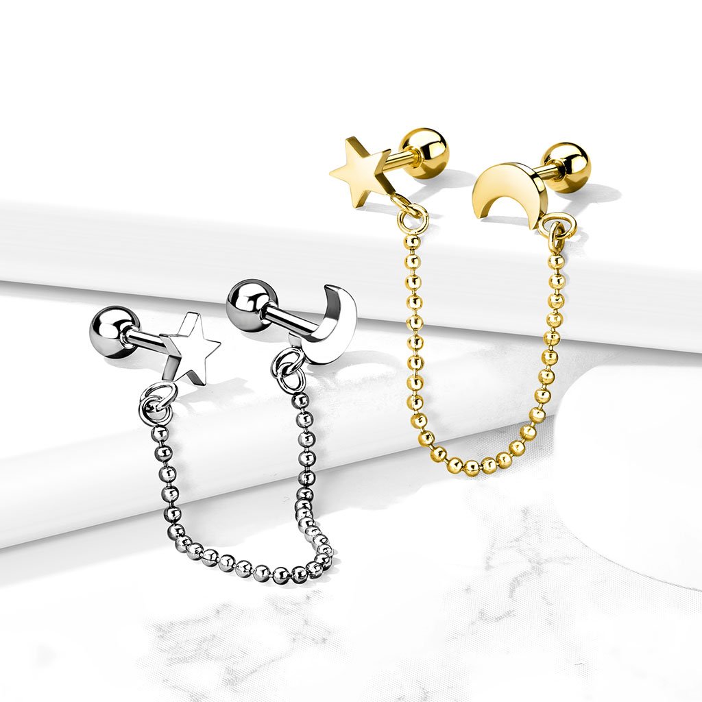 Moon & Stars Chain Linked Stud Earring