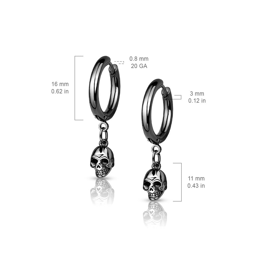 Pair Of Dangling Skull Hoop Earrings - Black