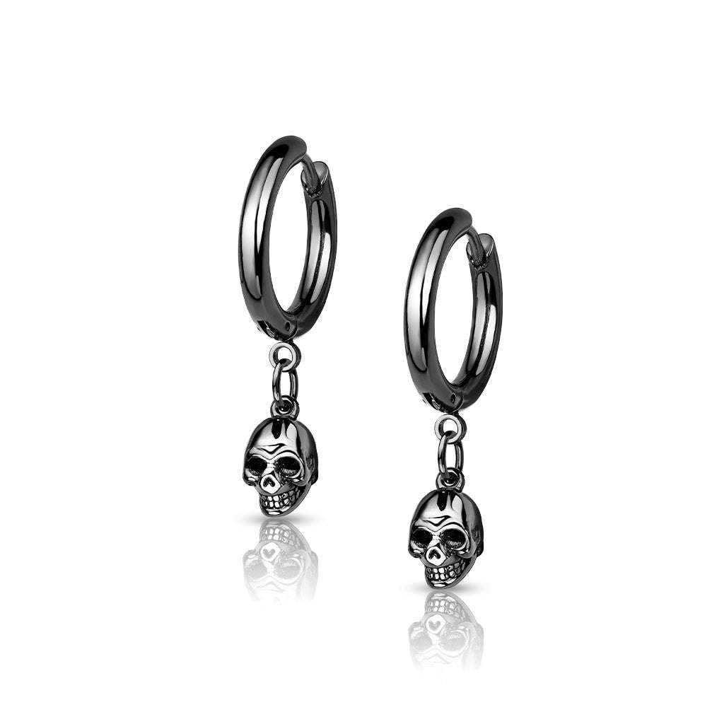 Pair Of Dangling Skull Hoop Earrings - Black
