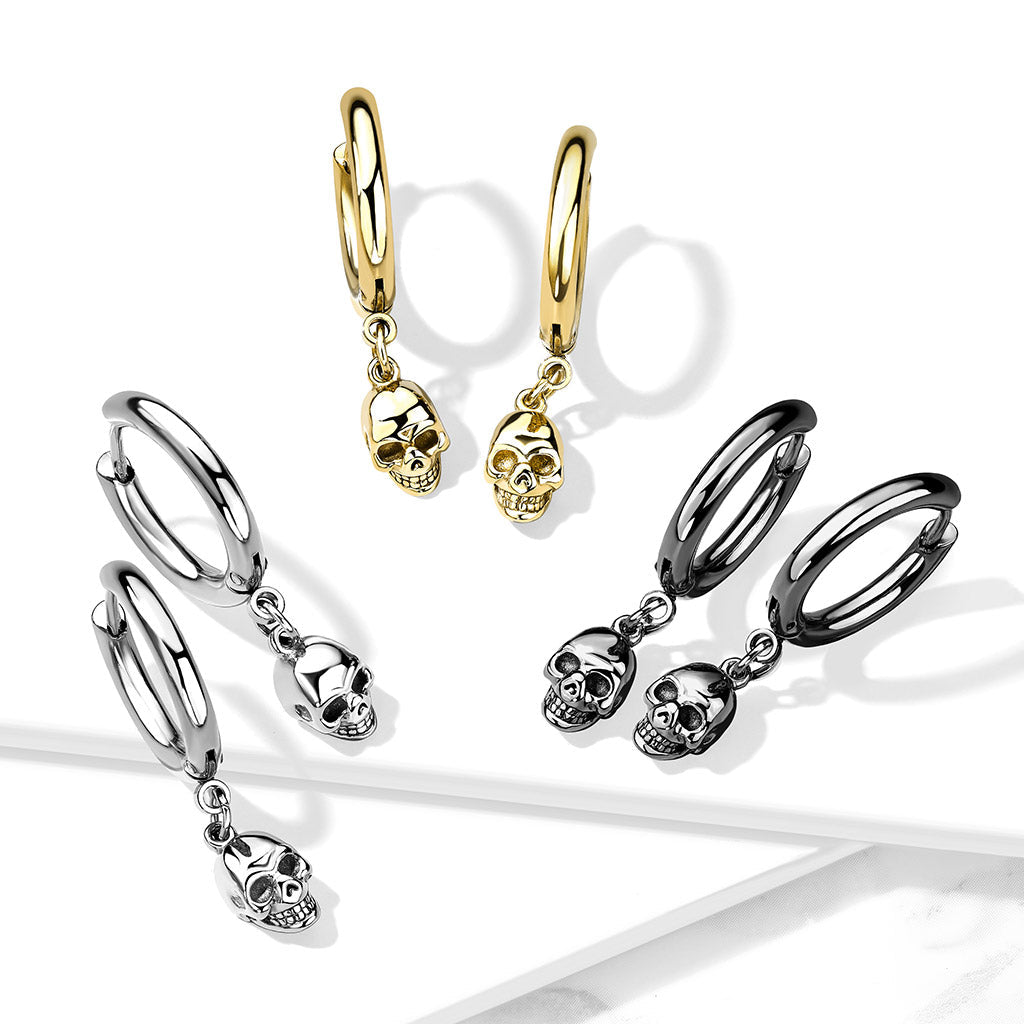 Pair Of Dangling Skull Hoop Earrings - Black