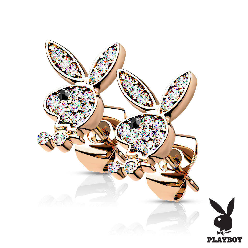 Playboy Bunny Crystal Stud Earrings - Rose Gold