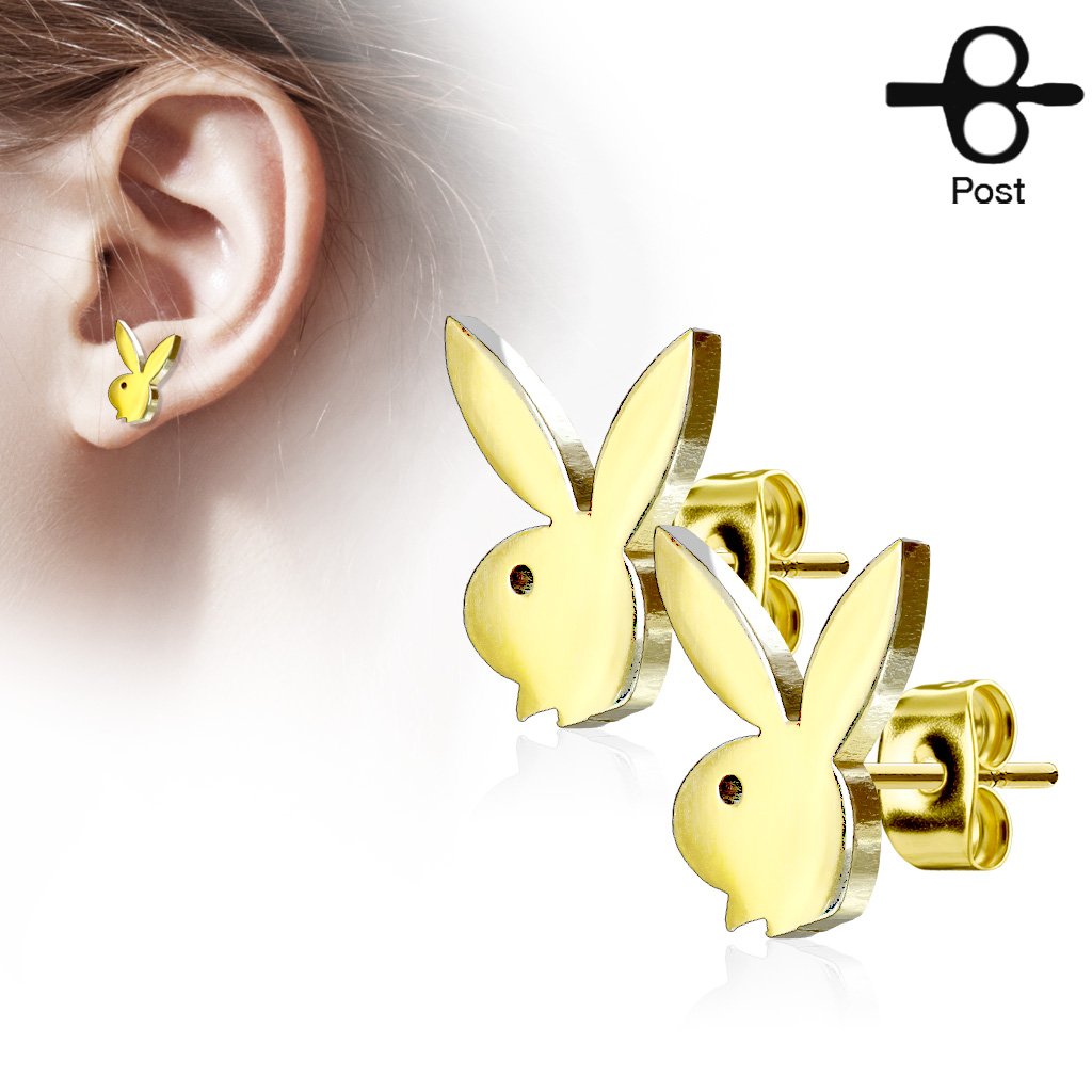 Playboy Bunny Stainless Steel Stud Earrings - Gold