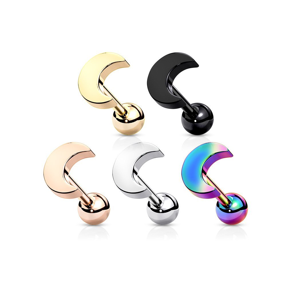 16 Gauge Crescent Moon Top Cartilage Tragus Stud