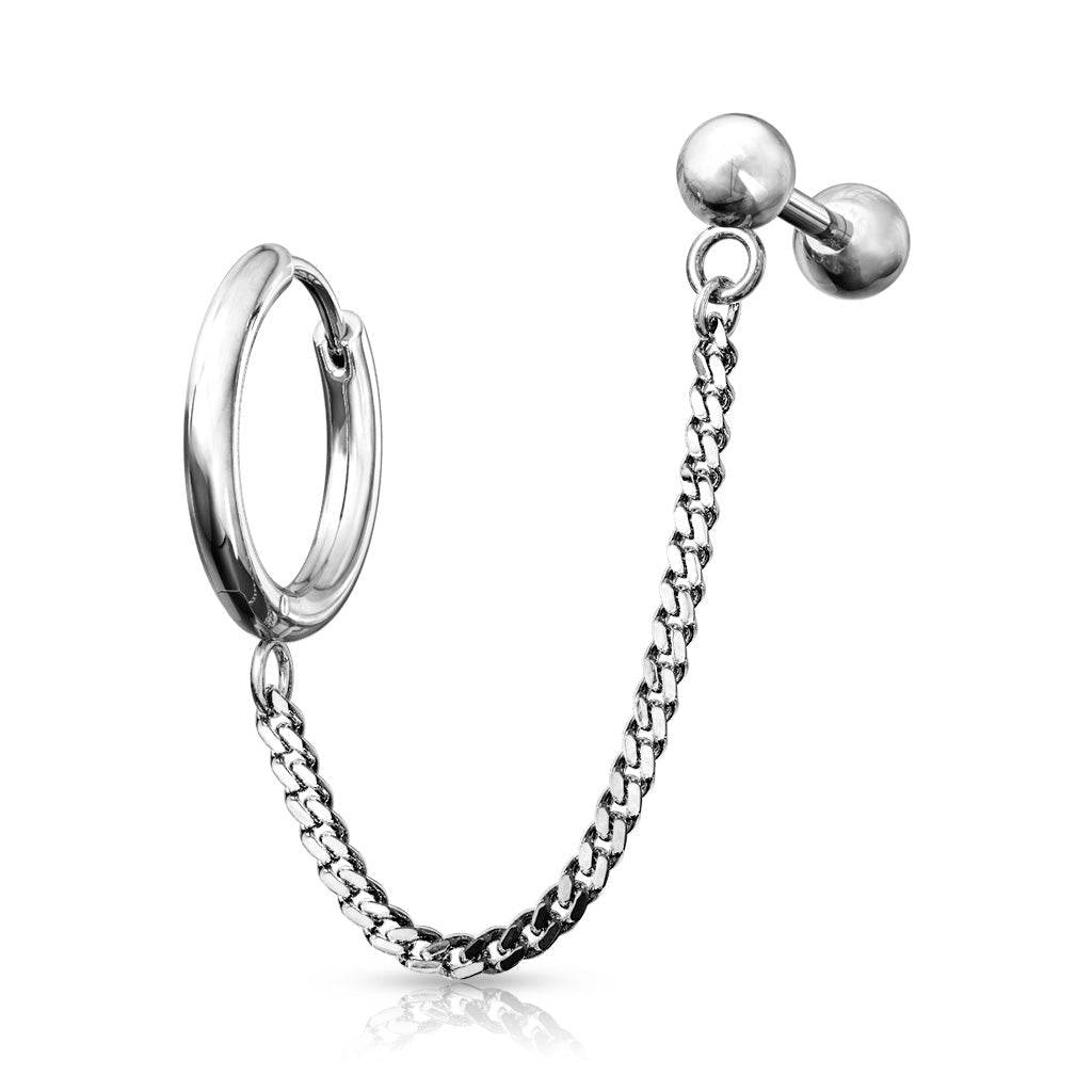 Chain Linked Round Clicker Ear Hoop & Stud Earring